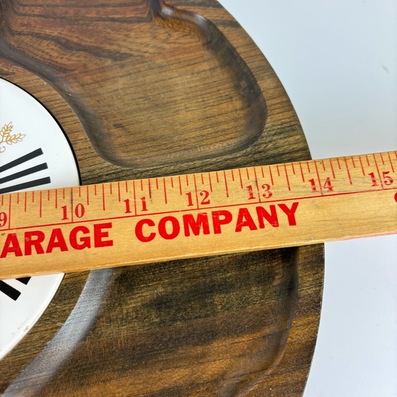 Lazy Susan Walnut Wood Gold Wheat Tile 14” Tabletop Turntable MCM Serving Tray - Picture 15 of 16